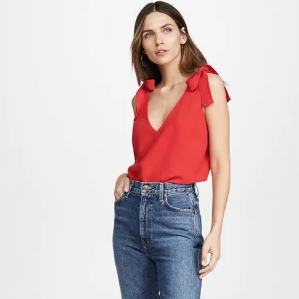 NWOT - Amanda Uprichard Josephina Top, Bows - Red , XL